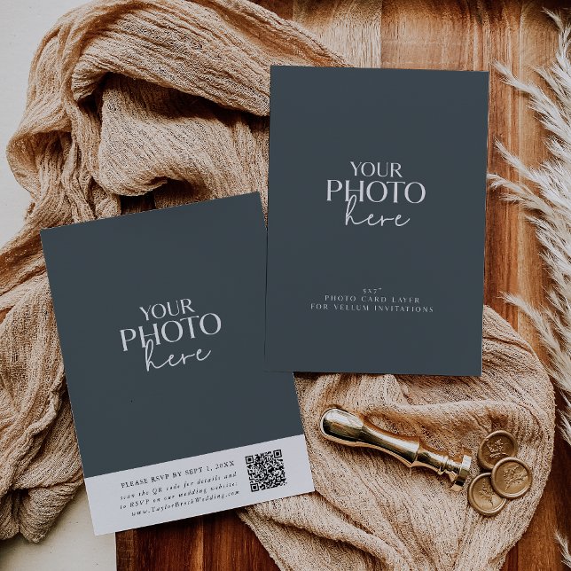 Tarjeta fotográfica con código QR para invitacione (Photo Card with QR Code for Vellum Wedding Invites)