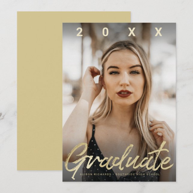 Tarjeta fotográfica con guión de pincel de oro par (Anverso / Reverso)