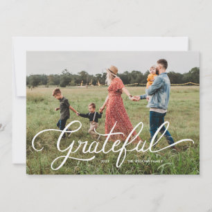 Tarjeta fotográfica con letras de agradecimiento