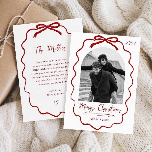 Tarjeta fotográfica Coquette Bow Holiday, Feliz Na (Subido por el creador)