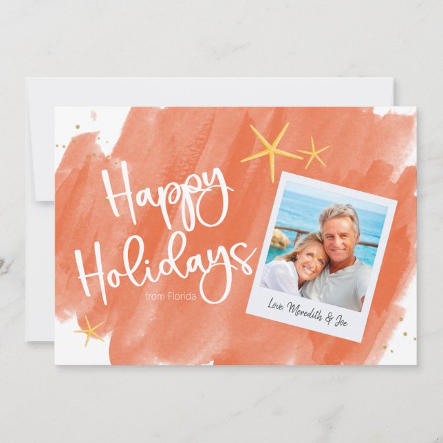 Tarjeta fotográfica Coral Gold Tropical Watercolad (Anverso)