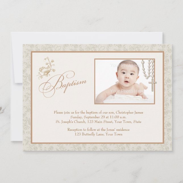 Tarjeta fotográfica Cream Floral Baptism (Anverso)