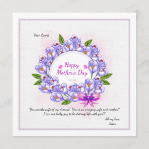 Tarjeta fotográfica Crocus Wreath del Día de la Ma