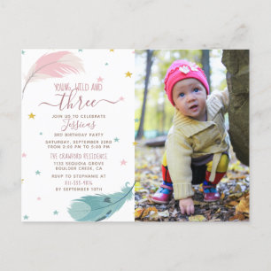Tarjeta fotográfica Cute Boho Baby Girl 3er cumple