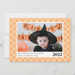 Tarjeta fotográfica Cute Naranja Gingham Plaid Hal