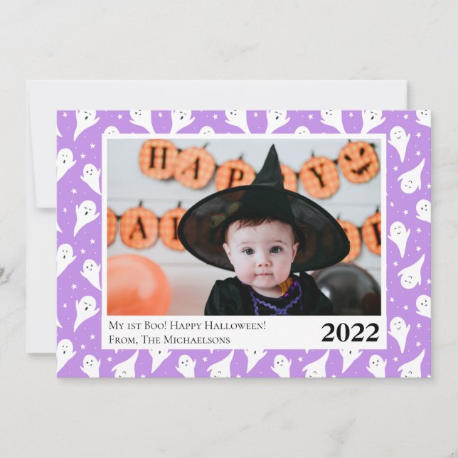 Tarjeta fotográfica Cute Purple Ghost Halloween (Anverso)