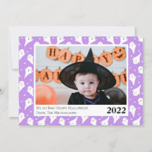Tarjeta fotográfica Cute Purple Ghost Halloween