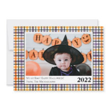 Tarjeta fotográfica Cute Purple y Naranja Plaid Ha