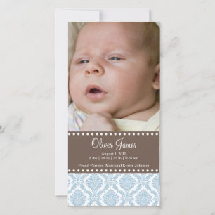 Tarjeta fotográfica Damask Baby Invitación