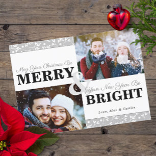 Tarjeta fotográfica de 2 Navidades Gray Tones