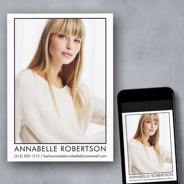 Tarjeta fotográfica de actor de modelo profesional (Customize to change background color, text size, style or to add more photos to back of card.)