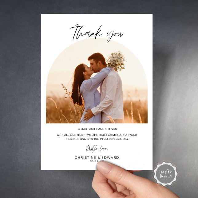 Tarjeta fotográfica de agradecimiento a la boda mi (Wedding Thank You Photo Card, in Modern Minimalist Themed, Printed and Downloadable File.)