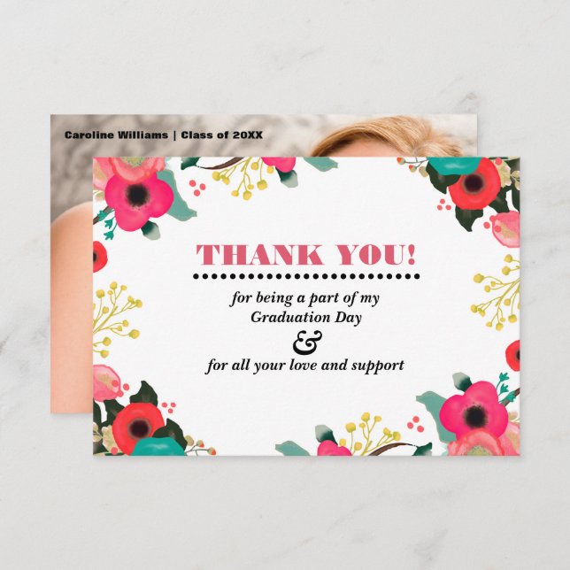 Tarjeta fotográfica de agradecimiento a la graduac (Anverso / Reverso)