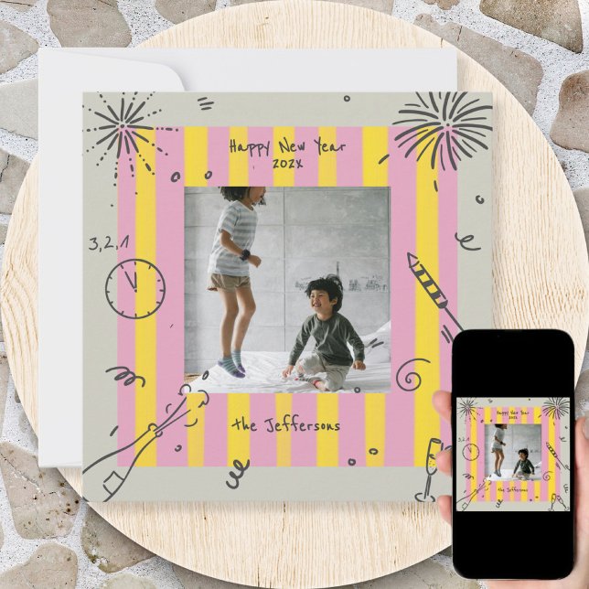 Tarjeta fotográfica de Año Nuevo con garabatos (Subido por el creador)