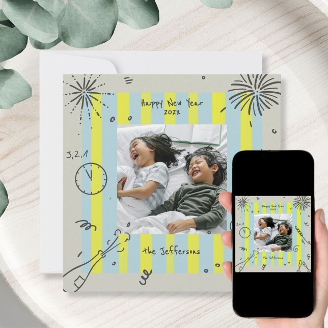 Tarjeta fotográfica de Año Nuevo con garabatos (Subido por el creador)