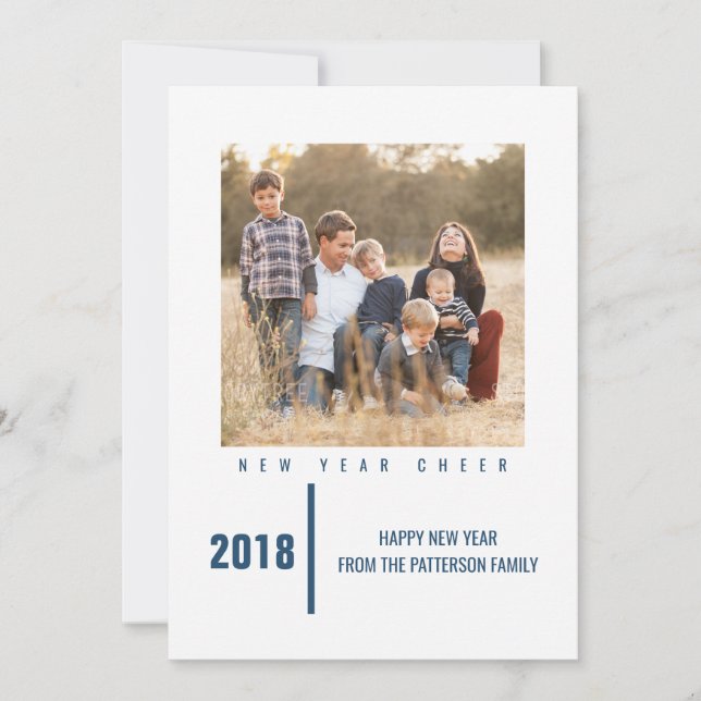 Tarjeta fotográfica de Año Nuevo de Moda minimalis (Anverso)