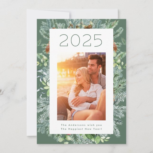 Tarjeta fotográfica de Año Nuevo de vacaciones par (Anverso)