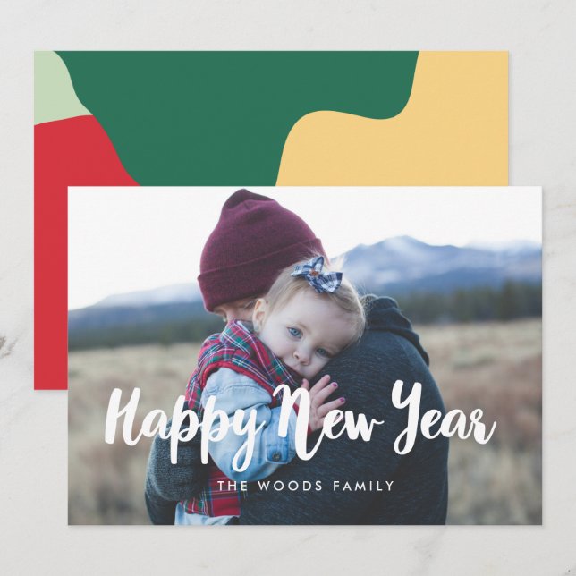 Tarjeta fotográfica de Año Nuevo Feliz (Anverso / Reverso)