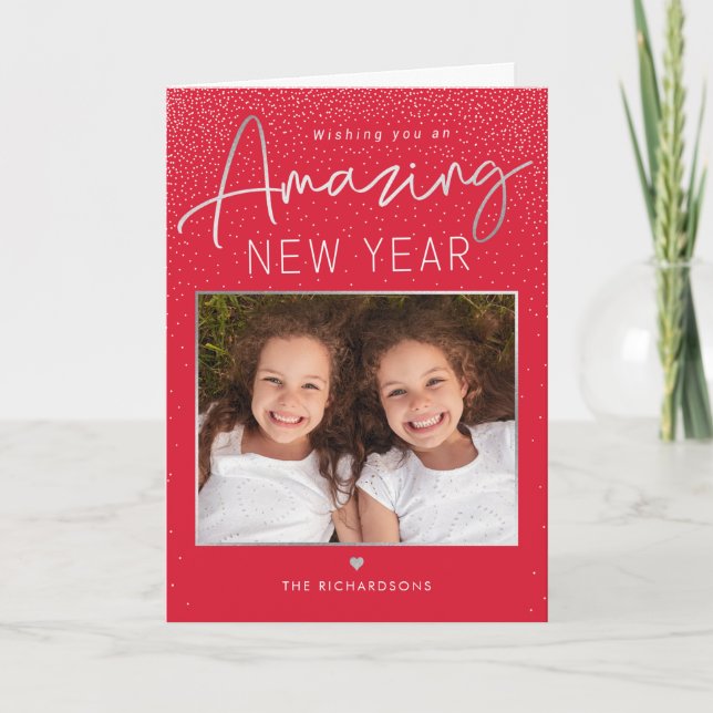 Tarjeta fotográfica de Año Nuevo Feliz de Año Nuev (Anverso)