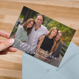 Tarjeta fotográfica de Año Nuevo Feliz Escrito Sim