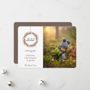 Tarjeta fotográfica de Año Nuevo Fried Floral Wrea