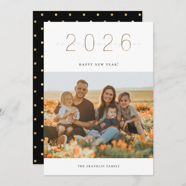 Tarjeta fotográfica de Año Nuevo Golden 2024 (Anverso / Reverso)