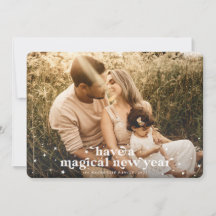 Tarjeta fotográfica de año nuevo mágico