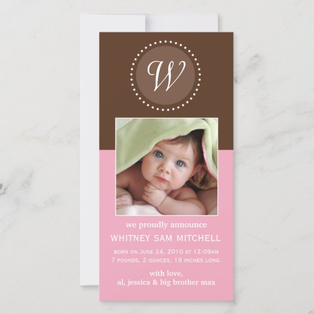 Tarjeta fotográfica de anuncio de nacimiento (Anverso)