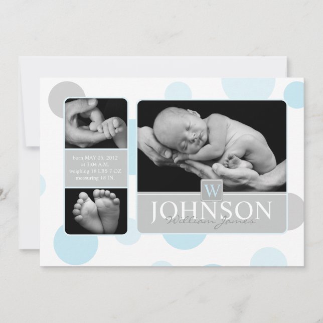 Tarjeta fotográfica de anuncio de nacimiento con p (Anverso)