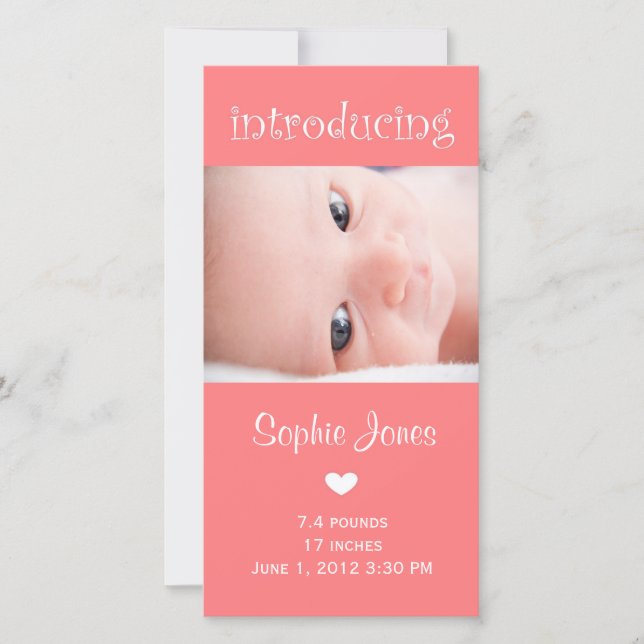 Tarjeta fotográfica de anuncio de nacimiento de be (Anverso)