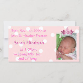 Tarjeta fotográfica de anuncio de nacimiento de la
