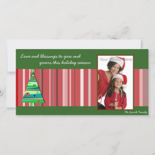 Tarjeta fotográfica de árbol de navidad de franjas