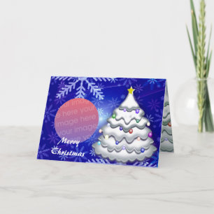 Tarjeta fotográfica de árbol de Navidad nevada