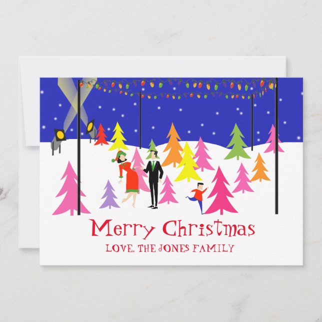 Tarjeta fotográfica de árbol de Navidad retro (Anverso)