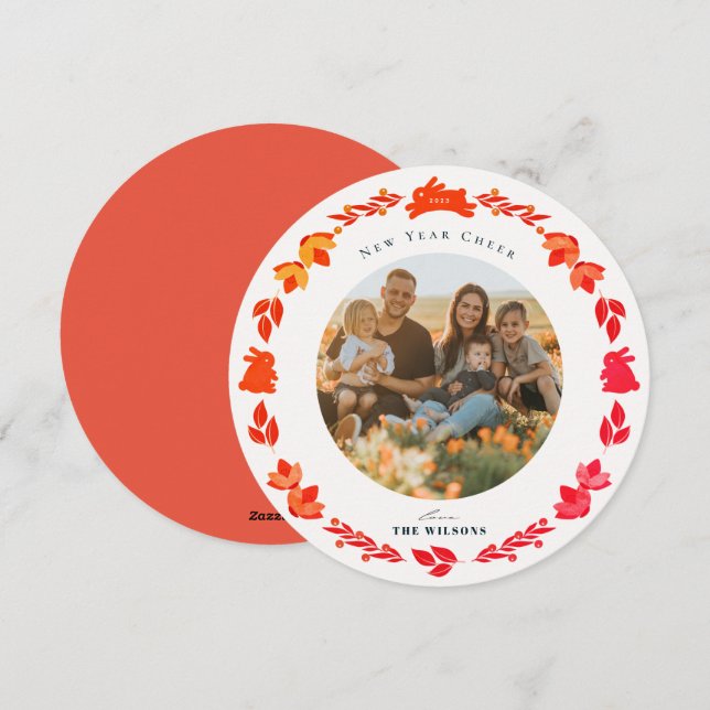 Tarjeta fotográfica de arte folclórico rojo para v (Anverso / Reverso)