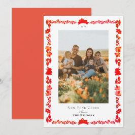 Tarjeta fotográfica de arte folclórico rojo para v