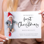 Tarjeta fotográfica de bebé moderno primer Persona<br><div class="desc">Tarjeta fotográfica de Personalizado de Navidad para bebé moderno. Disponible digitalmente e impreso. Encantador de celebrar la primera Navidad de tu bebé. Un guión juego para la Primera Navidad y el resto del texto es fácil de personalizar. Reemplace la foto de ejemplo con la suya propia. Una capa superpuesta de...</div>
