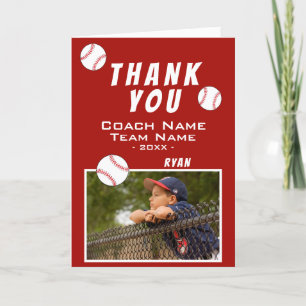 Tarjeta fotográfica de béisbol rojo de entrenador