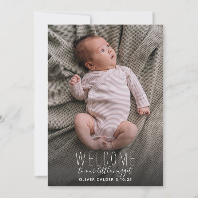 Tarjeta fotográfica de bienvenida moderna para beb (Anverso)