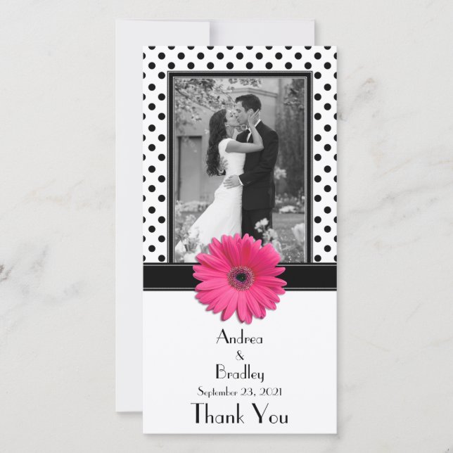 Tarjeta fotográfica de Boda de puntos de polka bla (Anverso)