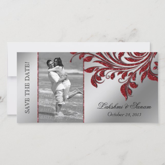Tarjeta fotográfica de boda Guardar la plata roja  (Anverso)