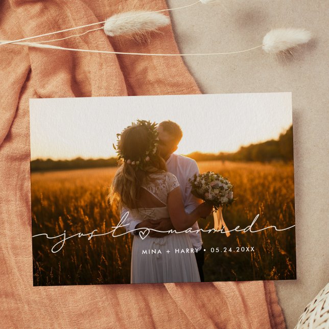 Tarjeta fotográfica de boda manuscrita Cute recién (Subido por el creador)