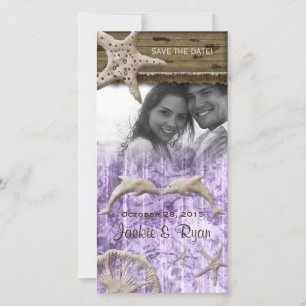 Tarjeta fotográfica de bodas de playa delfines con