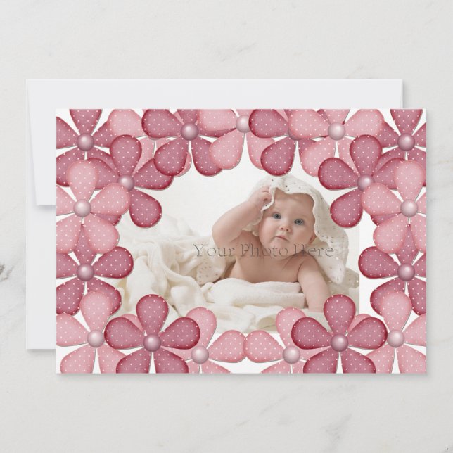 Tarjeta fotográfica de borde de flor rosa (Anverso)