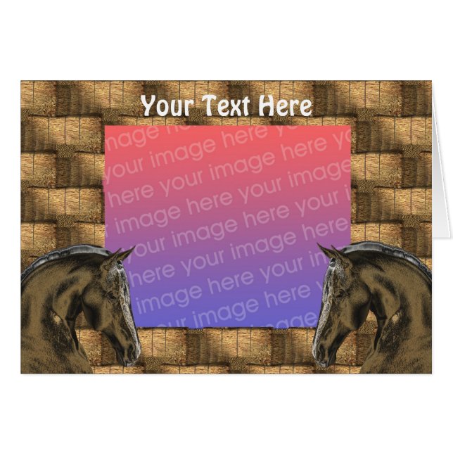 Tarjeta fotográfica de caballos y heno bales (Anverso (Horizontal))