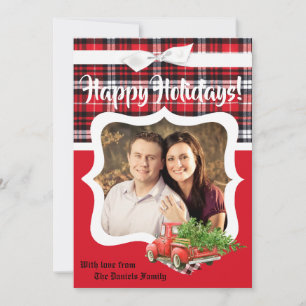 Tarjeta fotográfica de camiones de Navidades rojos