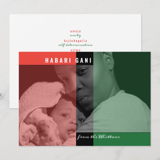 Tarjeta fotográfica de colores de Kwanzaa (Anverso / Reverso)