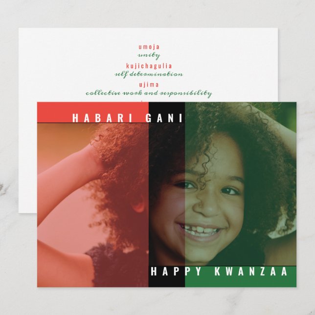 Tarjeta fotográfica de colores de Kwanzaa (Anverso / Reverso)