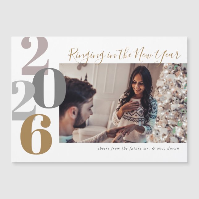 Tarjeta fotográfica de compromiso de Año Nuevo (Anverso)