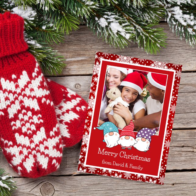 Tarjeta fotográfica de copos de nieve rojos y blan (Subido por el creador)